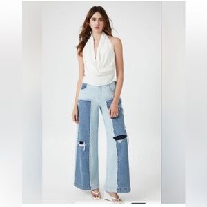 Forever 21 Premium 27 Low Rise Wide Leg Patchwork Distressed Jeans Cotton